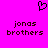 Pixelated heart symbol above two identical text blocks reading 'jonas brothers' on bright pink background.