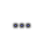 Four distinct blue text-based icons with dark gray outlines on white background, showing sequential animation frames of evolving lettering.