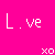 A 5x4 contact sheet of animated frames showing the word 'Love' transforming from dot-letters to heart-shaped letters on a bright pink background with an 'xo' text in the center.
