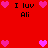 Red background with pink hearts and black text reading 'I luv Ali' in multiple positions across the image.