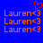 Blue background with orange text 'Lauren<3' repeated in a , red pixelated heart symbol above the top-left instance