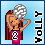 Pixel art contact sheet of a cheerleader character named Molly performing a pom-pom routine across five animated frames with blue background and pink uniform.