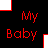Red pixelated text on black background with white and red geometric shapes, displaying 'My Baby is a football hottie' in fragmented layout.