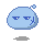 Four pixelated blue blob characters with angry eyes and a single tear, arranged in two on gray background