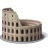 Pixelated image of a large ancient amphitheater with multiple arches and columns, rendered in muted earth tones against a white background.