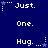 Blue background with white pixelated text and star symbols in a pattern, showing animated star and dot sequences