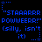 Blue pixelated text and star symbols repeat across a black background in two with identical content, forming a static pattern