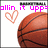 Pixelated basketball with orange heart outline and pink text variations on white background, animated text changes across frames.