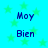 Blue background with green stars and repeated text 'Moy' and 'Bien' in blue pixelated font.