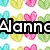 Pixelated heart pattern with text overlay reading 'Alanna rules the world' on a white background.