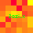 A static pixel art image with a of orange and yellow squares forming a background, overlaid with four instances of green text reading "Zozi.x" in different positions
