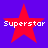 Four red five-pointed stars on a solid blue background, each with the word "Superstar" in white pixelated text below it.