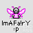 Pixelated fairy icon with pink wings and body, black outline, white face, two antennae, smiling expression, static pose.