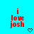 Red text 'i love josh' on cyan background with black pixel hearts, some frames show heart animation.