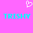 Pixelated cyan text 'TRISHY TRISHY' on bright pink background with white heart symbol above.