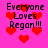 Pixelated pink background with red hearts and black text reading "Everyone Loves Regan!!!" in four identical quadrants.