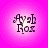 Four identical pixelated icons arranged in a , each displaying 'Aysh Rox' text on a pink gradient background with a white center glow