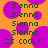 Pixelated text 'Sienna' repeated multiple times over orange background with purple circles, ending with 'IS COOL!!!!' in green block letters.