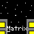 Pixel art scene with yellow and gray structures, white text reading 'Matrix', small figures in purple, brown, blue outfits against black starry background.