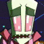 Animated sequence of a green-skinned alien with large pink eyes and purple mouth, shown in multiple poses against dark blue backgrounds