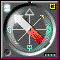Animated circular icon with compass-like dial showing directional markers, red and white needle rotating through multiple positions against dark background.