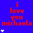 Blue background with red text reading "i love you michaela" repeated in a pattern, each instance accompanied by small white star icons