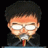 Pixelated anime-style character with glasses and dark hair holding a microphone, next to stylized text on black background.