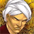 Pixelated close-up of a character with light brown hair and a white headwrap, set against a blurred yellow-brown background.