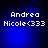 Blue background with white pixelated text 'Andrea Nicole<333' displayed in four quadrants, each showing identical static content.