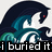 Pixelated wave creature with red eyes and text reading "i buried it too deep under the iron sea" across four