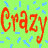 Static pixel art icon featuring bold red text spelling 'Crazy' on a bright green background with scattered blue square pixels.