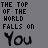 A 4x3 contact sheet of an animated icon showing repeated text "THE TOP OF THE WORLD FALLS ON You" with white star-like sparkles on a gray background, arranged in four columns and three rows across eleven sampled frames.
