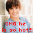 A pixelated image of a person in a light blue shirt with red text overlays reading "OMG he is so hot!!!" and "i want 2 marry him".