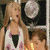Animated sequence showing a woman with long blonde hair in a white tank top with black and pink accents, standing against a dark background with circular silver objects.