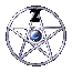 A circular silver pentagram with a blue sphere at center, displaying letters Z O I N G in various positions across frames.