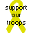 Two identical static frames of a yellow ribbon icon with black text reading "support our troops" displayed side-by-side on a white background.