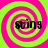 Four identical spiral patterns in neon green and pink with the word 'sting' overlaid on each, arranged in a