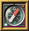 A circular compass with a white needle and orange tip rotates through multiple angles within a golden frame.