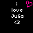 Pixelated text and symbols on black background: 'i love Julia <3' with pink heart symbol above 'i' on left side, identical text on right side.