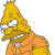 Pixelated character with yellow skin, orange shirt, and brown hair in a tilted pose, mouth open showing teeth, eyes partially closed.