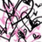 Pixelated pink and black abstract pattern with pink text reading 'lots of love' on a black background.