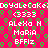 A static digital image with a bright pink background and green pixelated dots, displaying repeated text elements in white pixelated font.