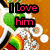 A pixelated image with text overlays showing two versions of a scene: one reading "I Love him We are Perfect!" and another reading "He Loves me Tyler + Tori."