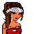 Pixel art of a female character in red crop top and pants with visible belly button, wearing white headband; two text boxes read "BITE ME!" and "Aww U Dont Like Me".