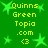 Green background with yellow text "Quinns Green Topia .com" and a heart symbol, surrounded by green star shapes.