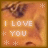 A 48x48 pixel animated buddy icon featuring a cartoon character with brown hair and an orange background, displaying the text "I LOVE YOU" in white block letters across two frames of animation.