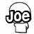 Pixelated cartoon head with white hair and black outline holding a sign reading 'Joe' above a pink heart shape.