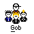 Animated pixel art of three figures with 'Gob' text below, showing sequential changes in character poses and background elements.