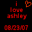 Red pixelated text on black background reads 'i love ashley 08/23/07' with a heart symbol replacing the 'o' in 'love' in one view.