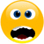 Yellow emoji face with blue eyes and open mouth showing teeth, one version displays green text over the mouth area.